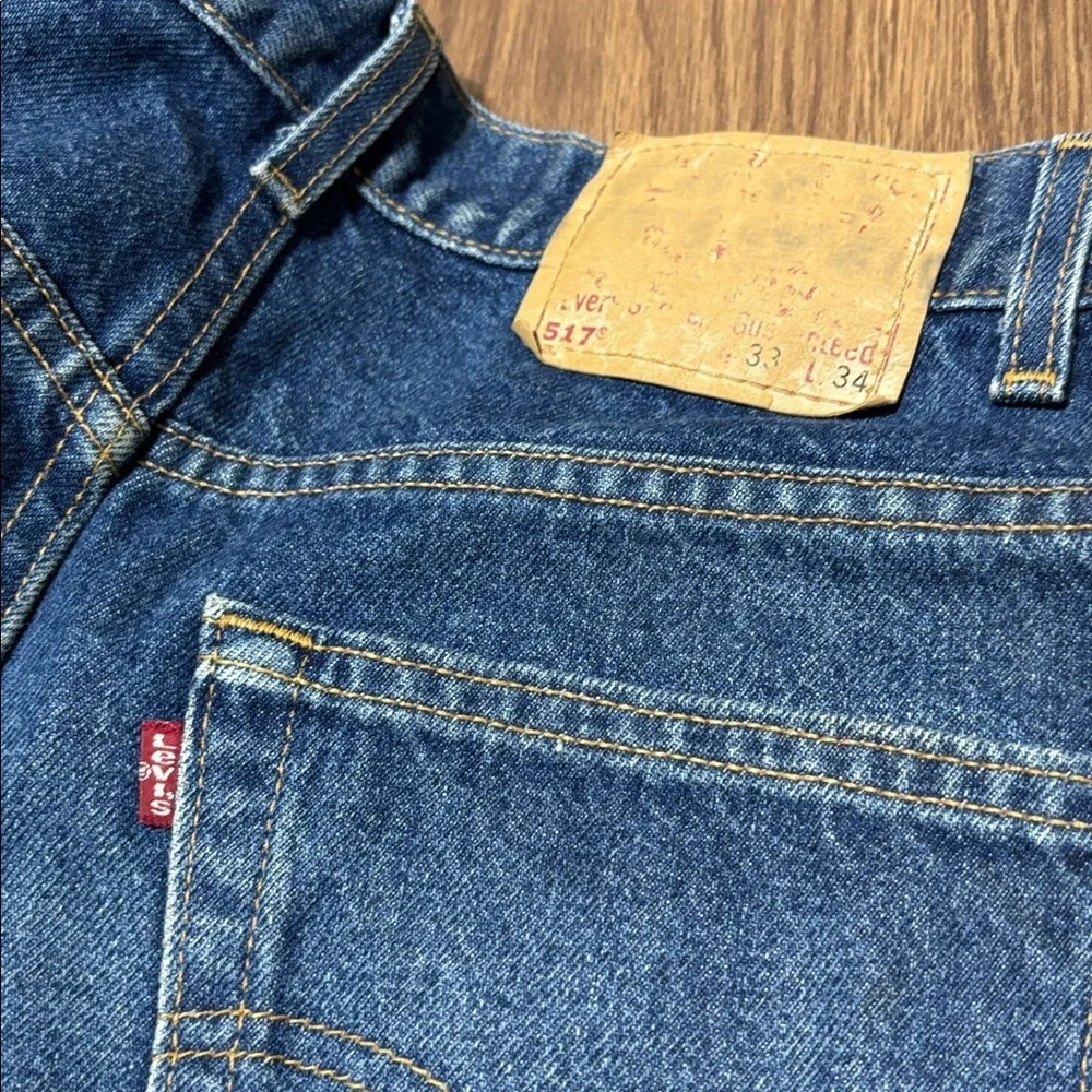 VTG Levi’s 517 Bootcut Jeans Made in USA 33x34 Red Tab Distressed Hem